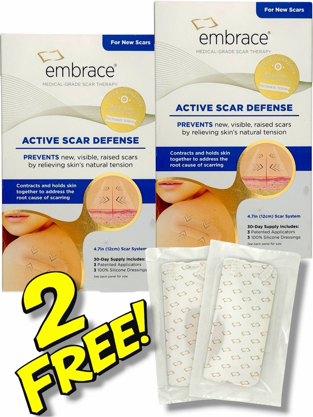 Embrace Active Scar Defense 2 Boxes Sheets + 2 Bonus Sheets New - LARGE
